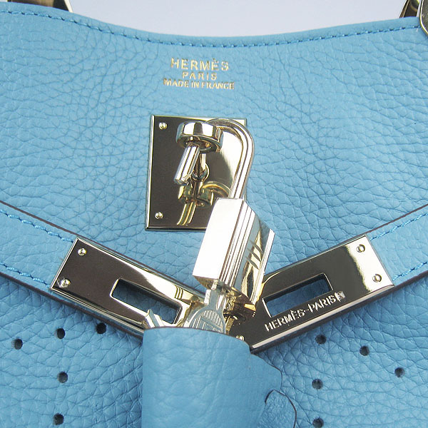 Replica Hermes New Arrival Double-duty leather handbag Light Blue 60668